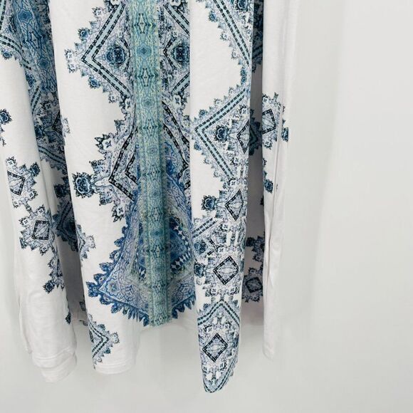 Altar'd State Size Medium Blue & White Boho Jersey Knit Mock Neck Dress - Picture 5 of 9